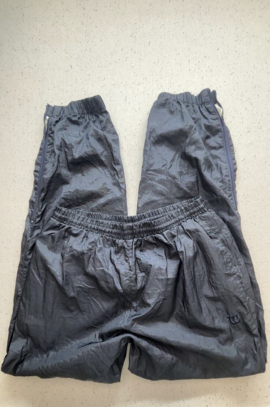 Vintage Wilson Track Pants Mens M Navy Blue Nylon Windbreaker Lined Ankle Zip